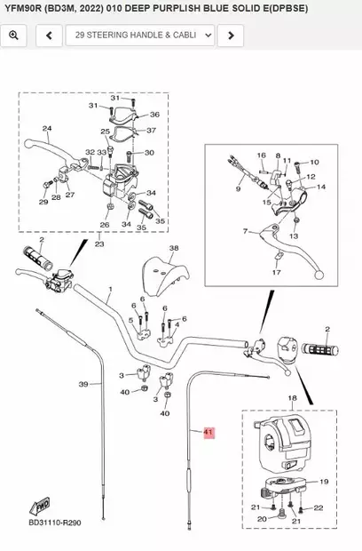 Starttikaapeli/Cable Starter Yamaha Moto ATV YFM90 Raptor/Grizzly - Yamaha Moto - 30887 - 2