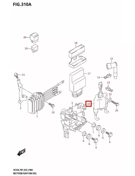 Sytytyspuola/Coil Comp. Ignition DF9.9B DF15A DF20A - Suzuki osat perämoottorille - 51047 - 1