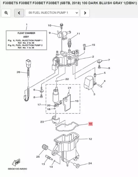Tiiviste Ruiskutuspumppu/Gasket Float Chamber Yamaha F30B/F40F - Yamaha muut - 32867 - 2