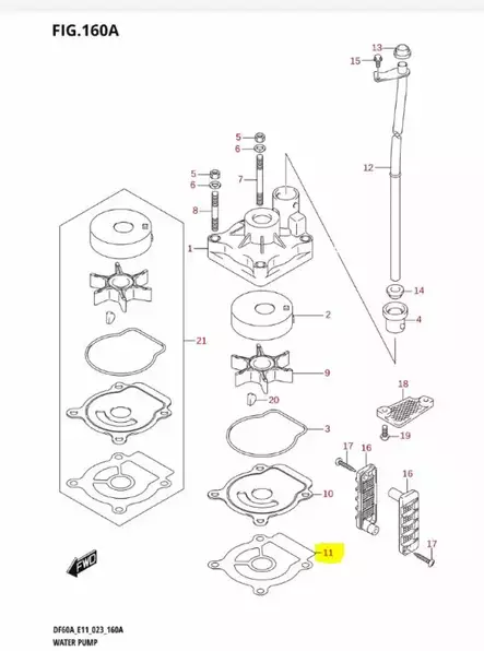 Tiiviste Vesipumpun Pohja/Gasket Pump Case Under Suzuki DF40A-DF60A - Suzuki osat perämoottorille - 42987 - 2