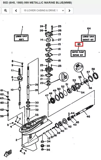 Vesipumpun Korjaussarja/Water Pump Repair Kit Yamaha 40H 40N 50D - Varaosat ja lisävarusteet - 50917 - 1