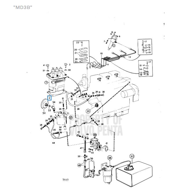 Tiiviste/Gasket Ruiskutuspumppu Volvo Penta MD3B - Sisäperämoottorin osat - 6847 - 1