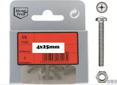 Koneruuvi Lieriökanta 4x25mm DIN7985 A4 6kpl/pkt RST - Veneen lukot ja saranat - M9516040077 - 1