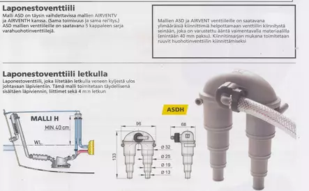 Laponestoventtiili letkulla VETUS + Letku 4m + Läpivienti ulos - Vetus moottorin alkuperäisosat - 7458 - 1