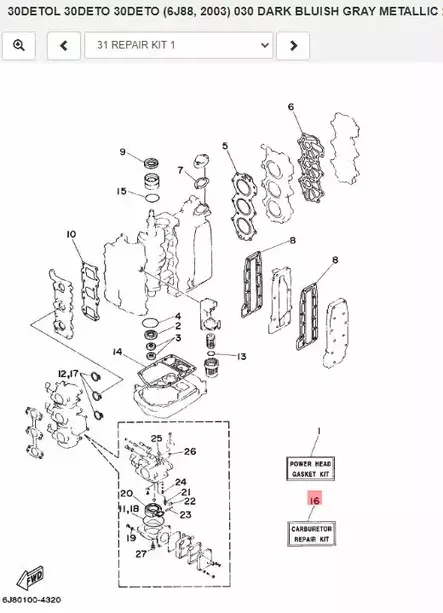 Kaasuttimen Korjaussarja/Carburetor Repair Kit Yamaha 25J 30D - Yamaha muut - 35138 - 2