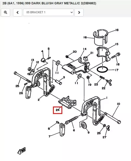 Kallistuksen Tuki/Receiver Thrust Yamaha 2B 2C - Varaosat ja lisävarusteet - 52608 - 1