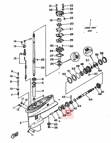 Laakeri/Bearing Lower Casing Yamaha 25J/30D 2-T - Yamaha muut - 15928 - 2