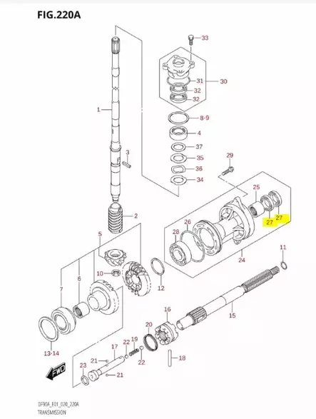 Potkuriakselin Stefa/Oil Seal 25x38x8 Suzuki DF70A DF80A DF90A DF100B - Suzuki osat perämoottorille - 41978 - 2