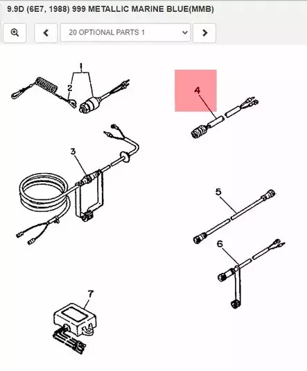 Sammutuskytkin/Nappi Stop Switch Assy Yamaha 6C 6D 8C 9.9D 15D 2-T - Perämoottorin Sähköosat - 38468 - 2