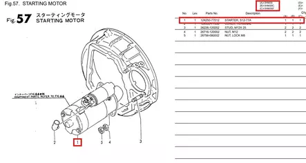 Starttimoottori/Starter Motor Yanmar 3HM 3JH 4JH (S12-77A) 15-hampainen - Sisäperämoottorin Sähköosat - 52638 - 1