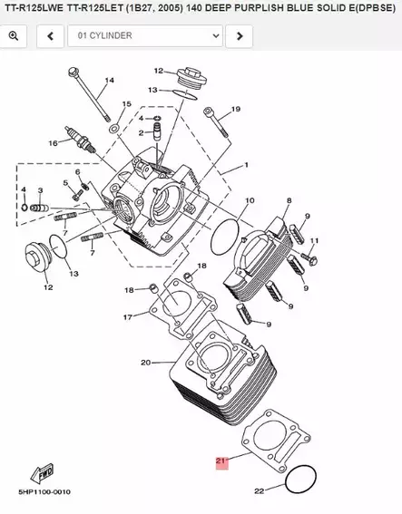Sylinterin Alatiiviste/Gasket Cylinder Yamaha Moto TT-R125 - Yamaha Moto - 24598 - 2