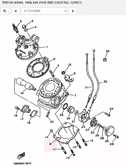 Sylinterin Alatiiviste/Gasket Cylinder Yamaha Moto TZR125 TDR125 - Yamaha Moto - 18898 - 2