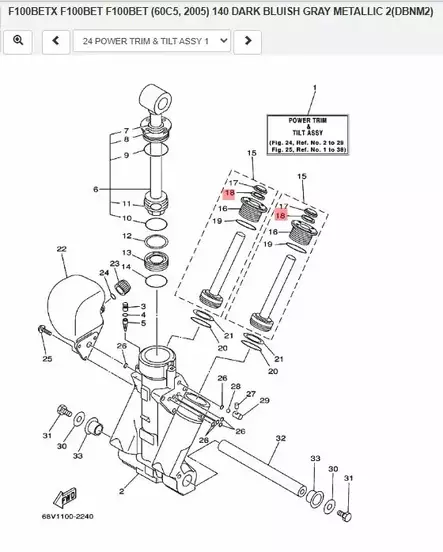 Trimmin Tiiviste/Seal Trim Down Yamaha 100A-225G F100B F115A F150A - Yamaha muut - 33938 - 2