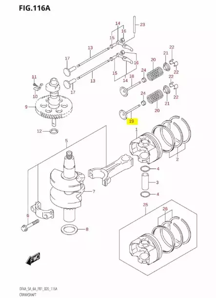 Venttiili/Valve Exhaust (Kampiakseli) Suzuki DF4 DF5 DF6 - Suzuki osat perämoottorille - 42838 - 2
