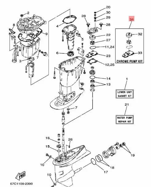 Chrome Pump Repair Kit/Vesipumpun Korjaussarja FT25/F30/F40 Yamaha - Yamaha muut - 37228 - 1