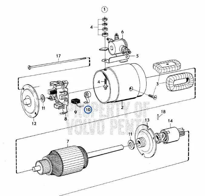 JOUSISARJA Käynnistysmoottori/Starter Motor Volvo Penta AQ175A/AQ200-AQ290A - Sisäperämoottorin osat - 6589 - 1