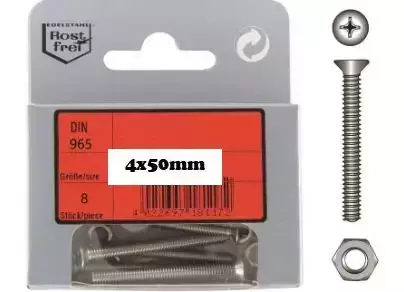 Koneruuvi Uppokanta 4X50mm DIN 965 A4 4kpl/pkt RST - Mutterit ja ruuvit veneisiin - M9516040059 - 1