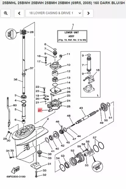 Tiiviste/Packing Lower Casing Yamaha 25B/V 30G/H F20 F25 - Yamaha muut - 37669 - 2