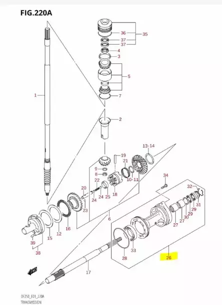 Laakeripukki/Kotelo/Housing Prop Shaft B - Suzuki osat perämoottorille - 42839 - 2