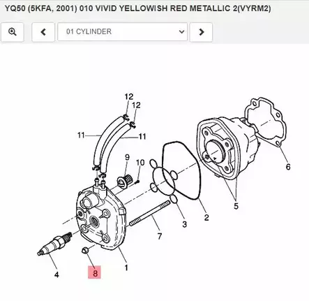 Mutteri Sylinterikanteen/Nut Head Cylinder Yamaha Moto YH50 YQ50 YQ100 - Yamaha Moto - 18049 - 2