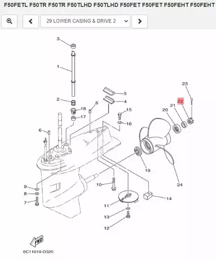 Potkurin Mutteri/Nut Castle Yamaha 40-90 F25/F100 - Yamaha muut - 7109 - 2