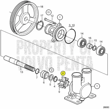 Siipipyörä/Impeller Kit Volvo Penta D3-sarja (21951352 Uusi Numero) - Sisäperämoottorin Jäähdytys - 21489 - 2