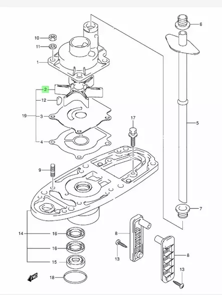 Siipipyörä/Impeller Suzuki DF20-DF50hv - Suzuki osat perämoottorille - 34869 - 2
