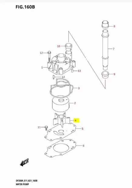 Siipipyörä/Impeller Water Pump Suzuki DF200-DF350 (122-9-45507) - Suzuki osat perämoottorille - 42829 - 2