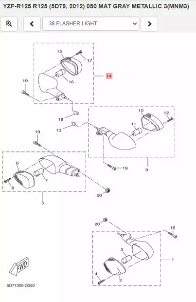 Takavilkku Oikea/Rear Flasher Light Assy 2 Yamaha Moto YZF-R125 - Yamaha Moto - 25659 - 2