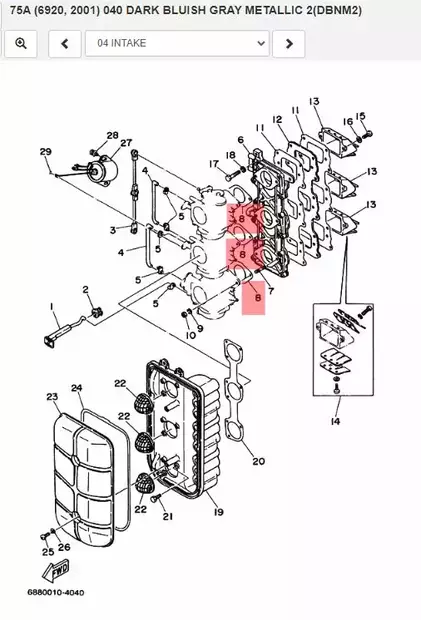 Tiiviste/Gasket Intake Yamaha 75A 80A 85A 90A 2-T - Yamaha muut - 29659 - 2