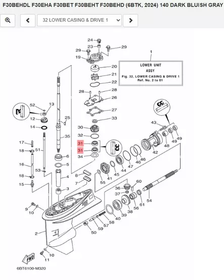 Tiiviste/Oil Seal Drive Shaft Yamaha 40X F30A/B F40A/B/F - Yamaha osat perämoottoreille - 50399 - 1