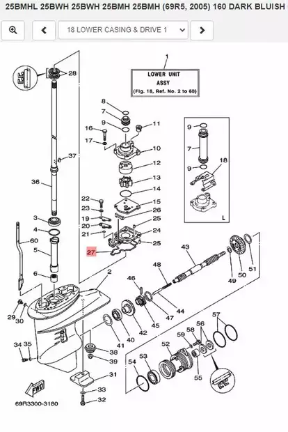 Tiiviste/Packing Lower Casing Yamaha 25B/V 30G/H F20 F25 - Yamaha muut - 37669 - 2