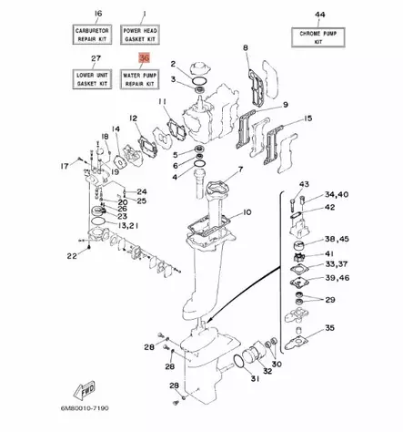 Vesipumpun Korjaussarja/Water Pump Repair Kit Yamaha 6C/8C - Yamaha muut - 19959 - 2