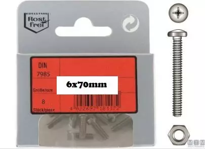 Koneruuvi Lieriökanta 6x70mm DIN7985 A4 3kpl/pkt RST - Veneen lukot ja saranat - M9516040089 - 1