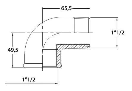 KULMAKAPPALE KIERTEILLÄ 90 1 1/2'' CR MESSINKI - Veneen LVI - M9515010126B - 2