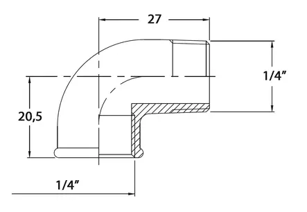 KULMAKAPPALE KIERTEILLÄ 90 1/4' CR MESSINKI - Veneen LVI - M9515010114B - 2