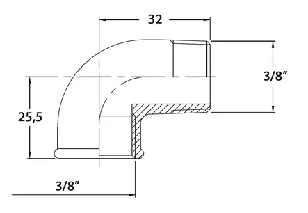 KULMAKAPPALE KIERTEILLÄ 90 3/8' CR MESSINKI - Veneen LVI - M9515010116B - 2