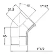 KULMAKAPPALE 45 1 1/2' CR MESSINKI - Veneen LVI - M9515010140B - 2