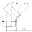 KULMAKAPPALE 45 1 1/4'' CR MESSINKI - Veneen LVI - M9515010138B - 2