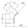 KULMAKAPPALE 45 1/2' CR MESSINKI - Veneen LVI - M9515010132B - 2